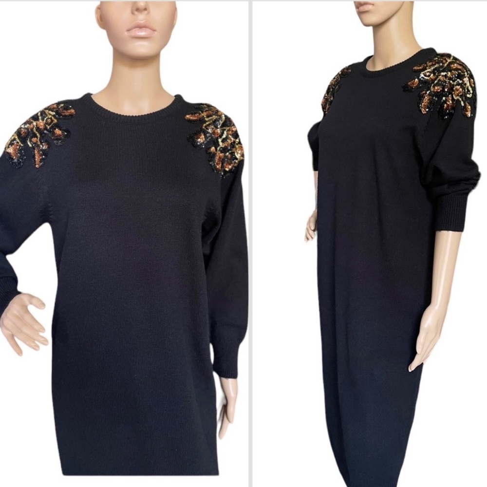 Darian Black Gold Sweater Dress Sequin Small